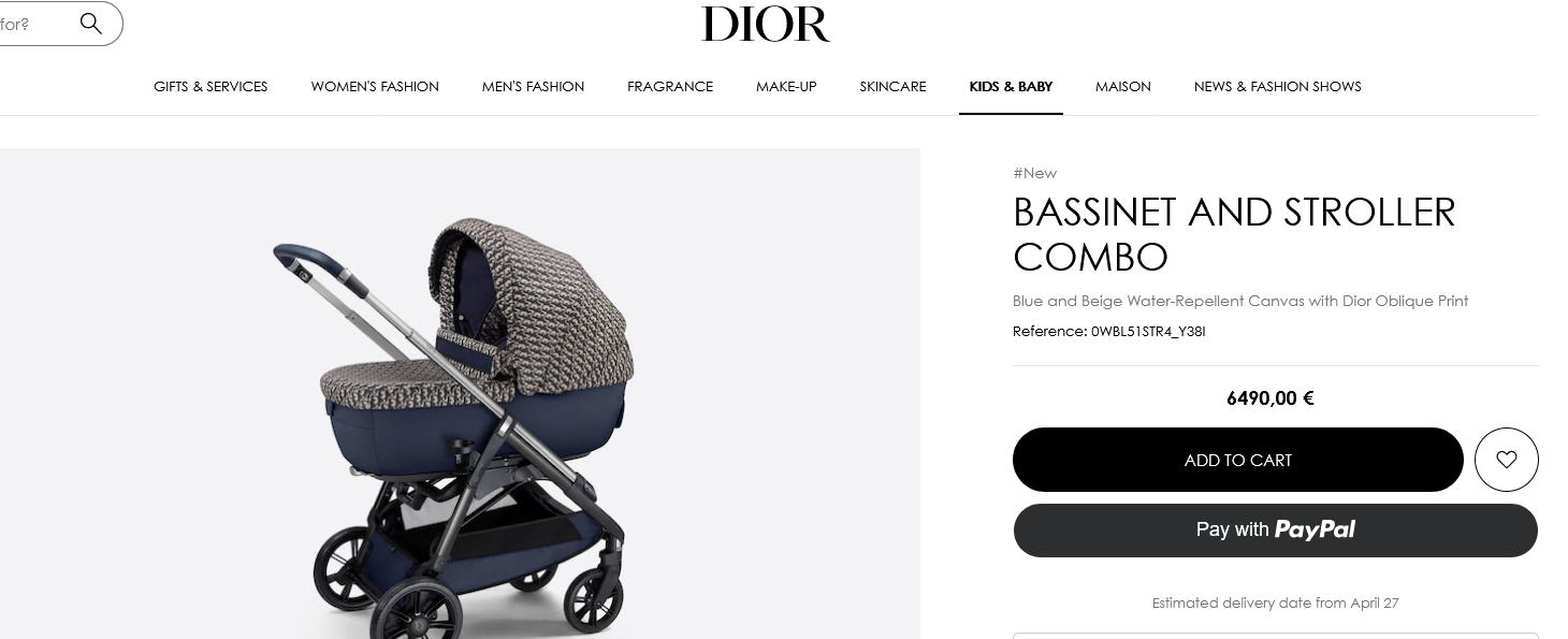 Baby Dior - Bassinet and Stroller Combo Blue and Beige Water-Repellent Canvas with Dior Oblique Print - Newborn Gift