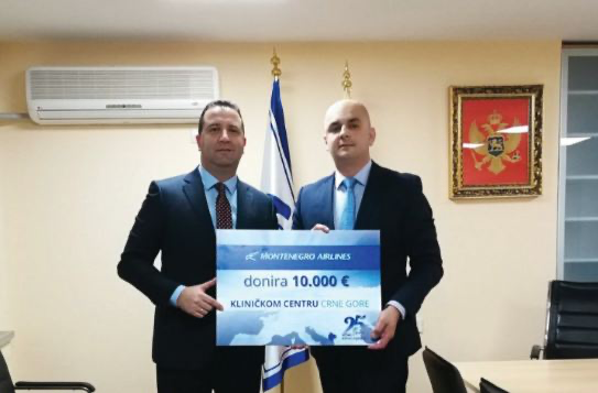 Montenegro Airlines donirao 10.000 evra Kliničkom centru