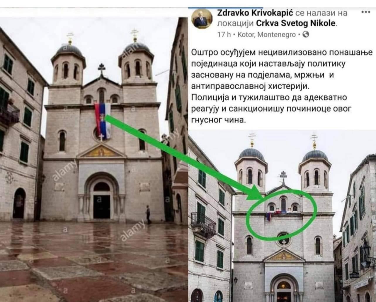 Objavio sliku crkve u Kotoru na kojoj se ne vidi crkvena zastava: Krivokapić se stidi trobojke koja decenijma stoji na kotorskoj svetinji! (FOTO)