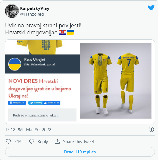 Klub sa ustaškom ikonografijom mijenja boje dresova u „slavu Ukrajine“