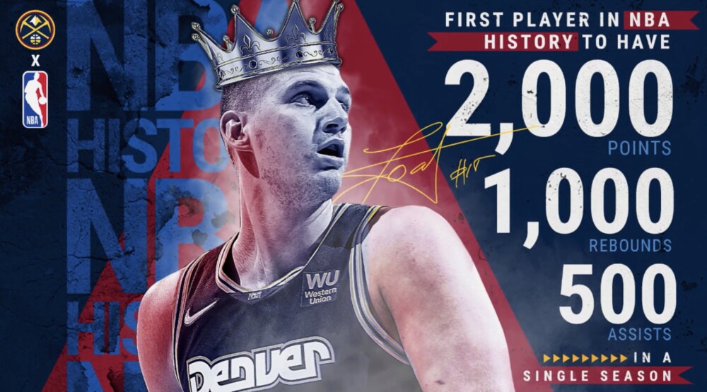 Prvi u istoriji NBA: 2.000 poena, 1.000 skokova i 500 asistencija za Jokića u jednoj sezoni
