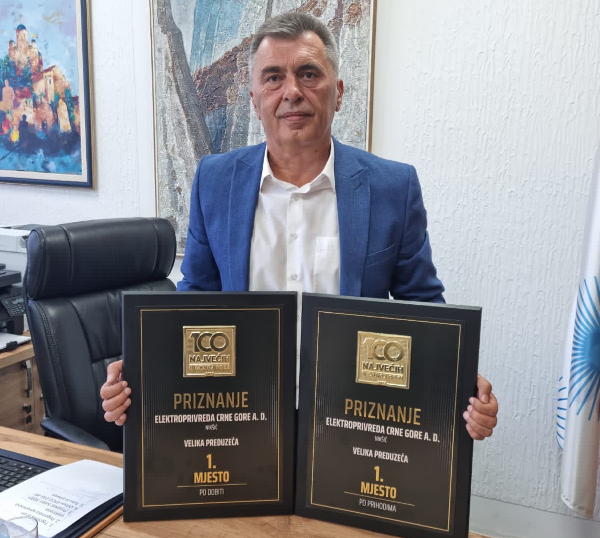 EPCG osvojila 1. mjesto u kategoriji najvećih kompanija po dobiti i po prihodima, priznanje uručeno Milutinu Đukanoviću