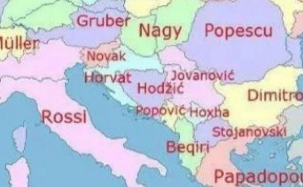 Objavljena karta najčešćih prezimena u Evropi