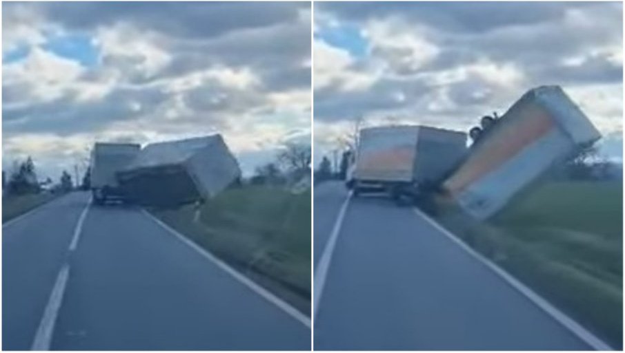 Vjetar oduvao kamion (VIDEO)