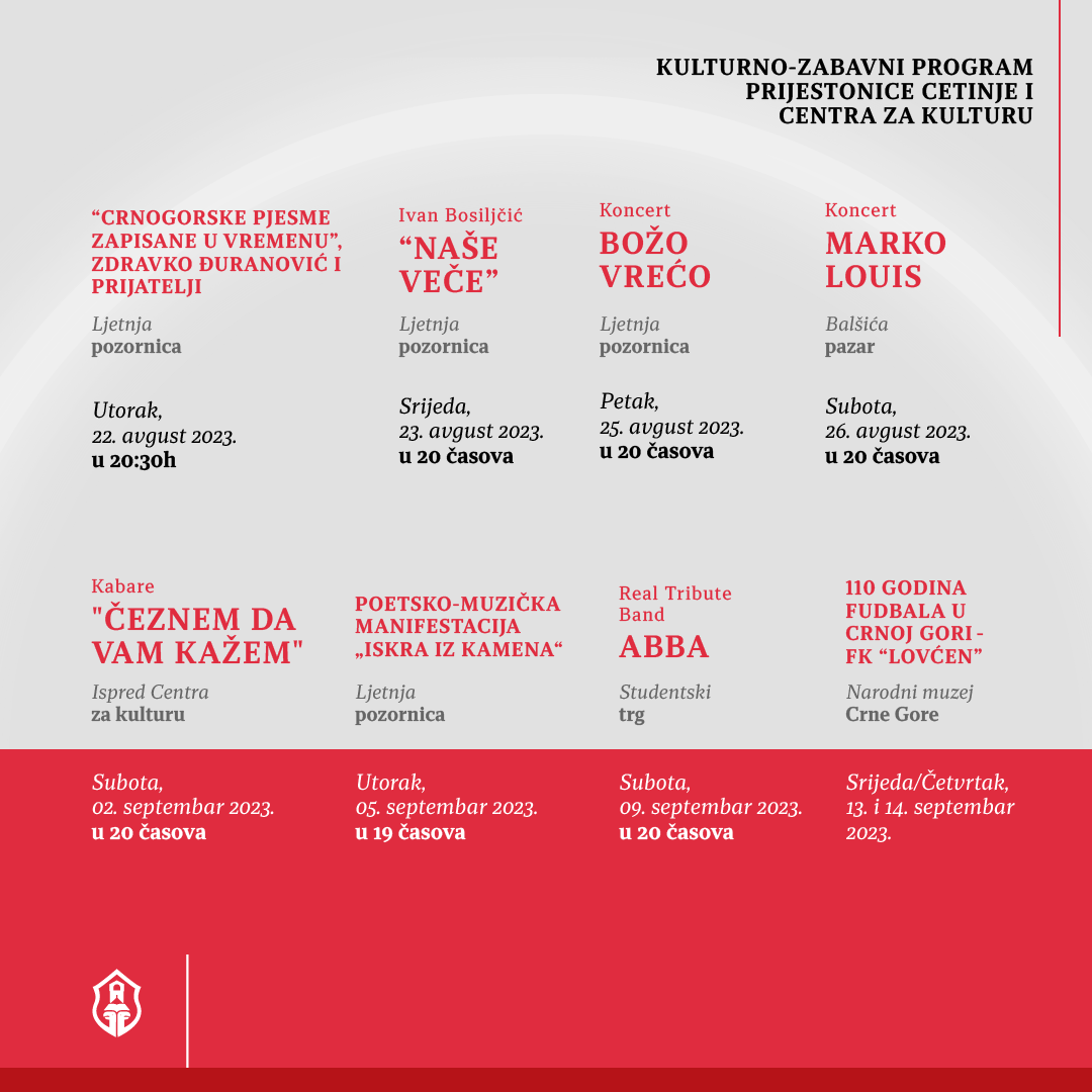 Prijestonica Cetinje pripremila kulturno-zabavni program za kraj ljetnje sezone