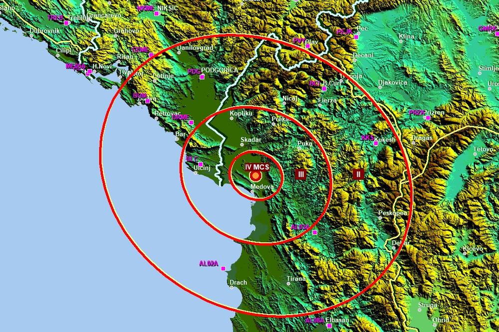 Zemljotres u Crnoj Gori, epicentar u Albaniji