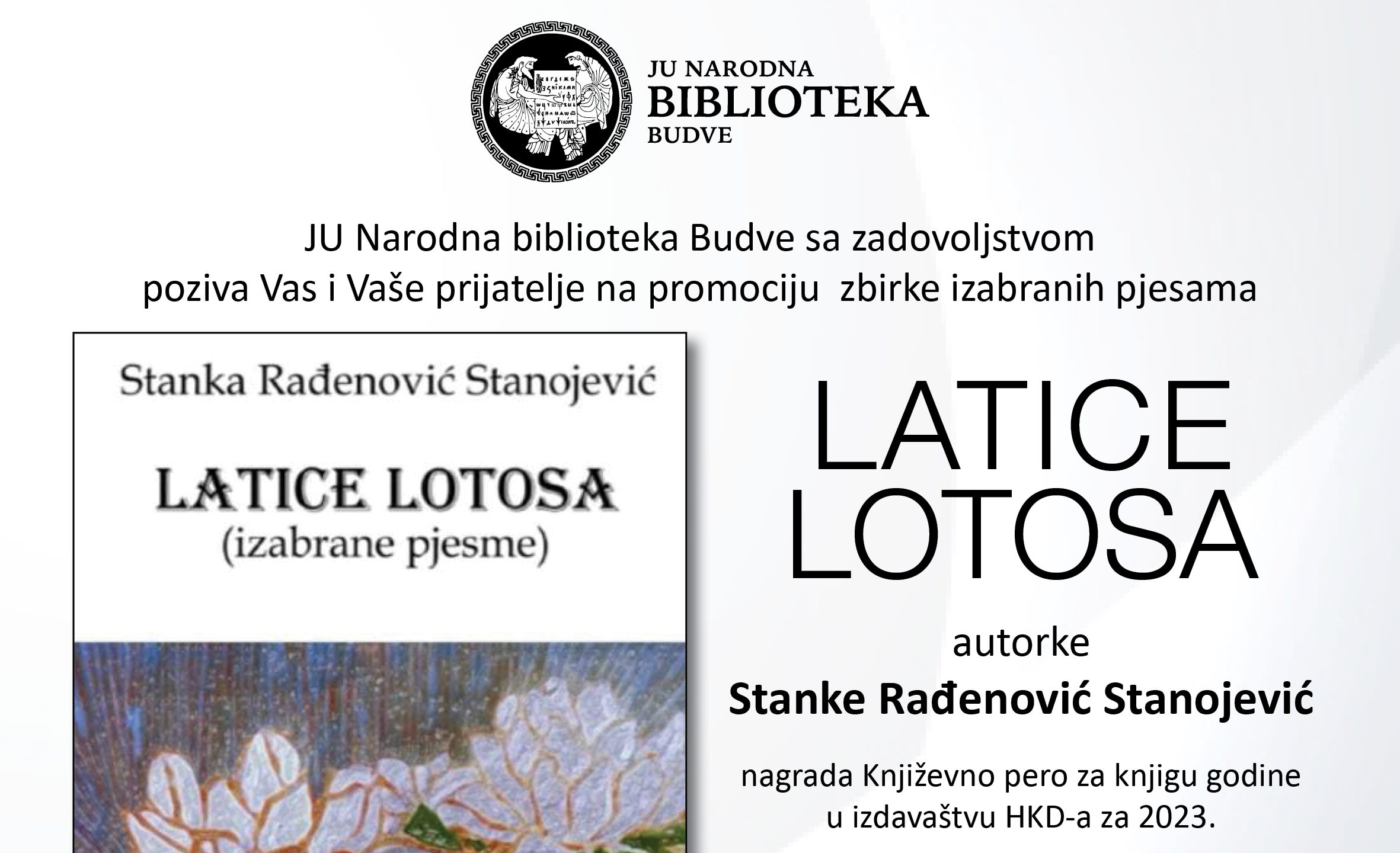 U Budvi promocija zbirke izabranih pjesama Stanke Rađenović Stanojević