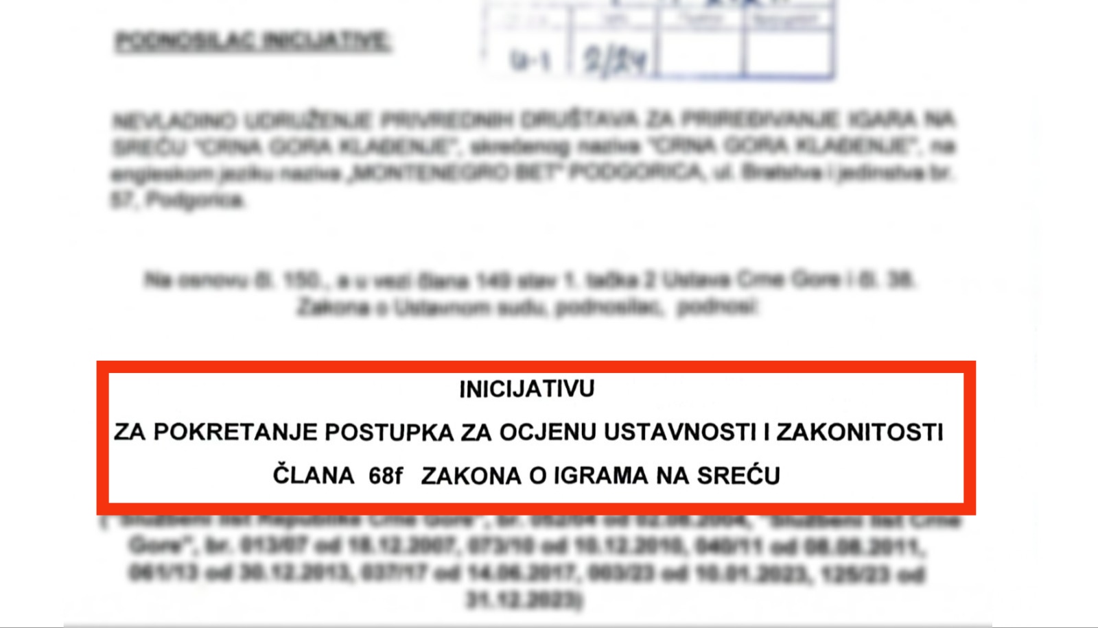 Podnijeta inicijativa Ustavnom sudu Crne Gore