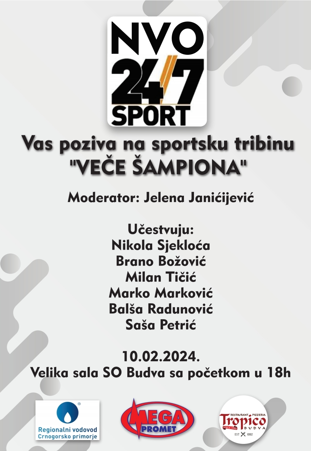„Veče sa šampionima” večeras u sali SO Budva