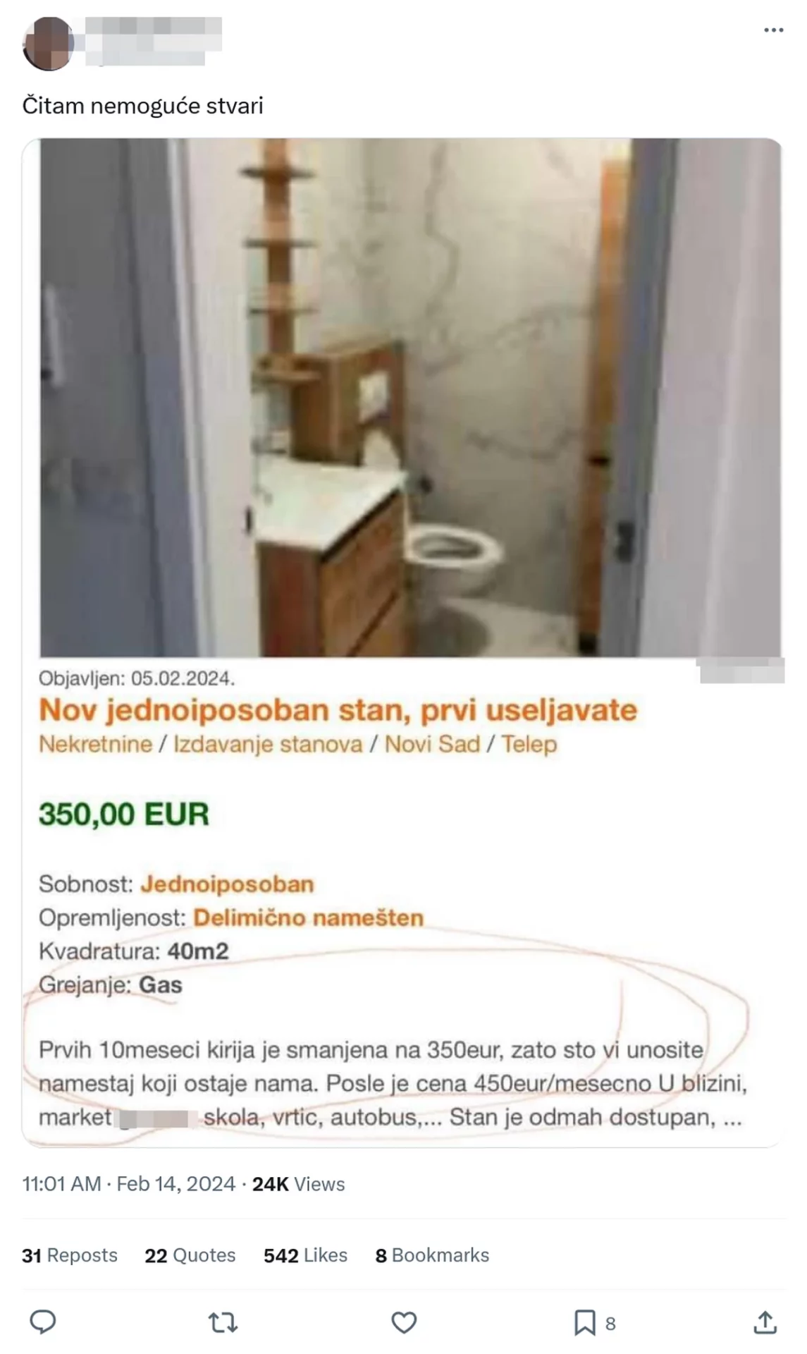 Oglas za izdavanje stana šokirao ljude: Stanodavce treba posebno proučavati kao fenomen