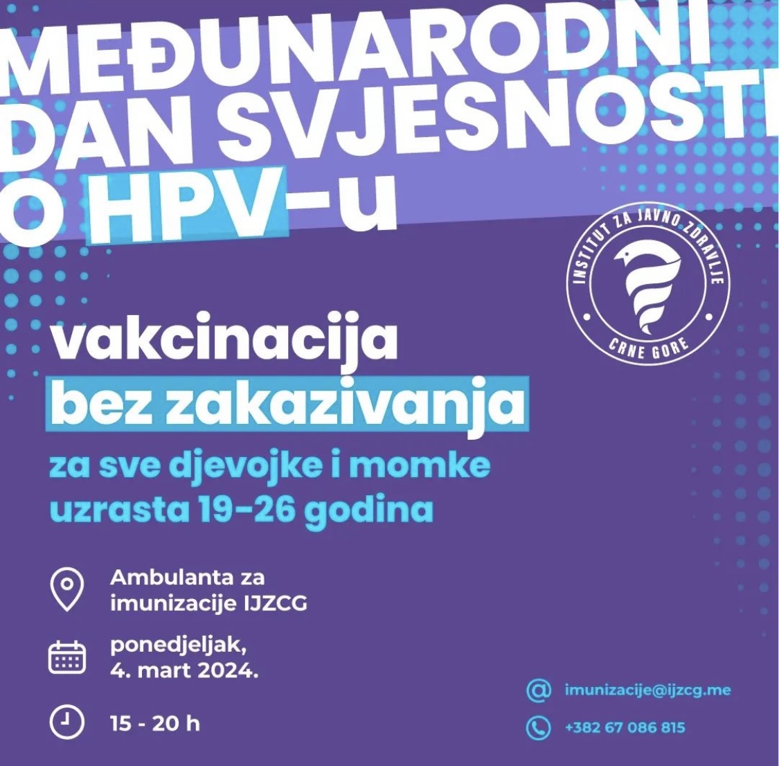 Sjutra HPV vakcinacija bez zakazivanja