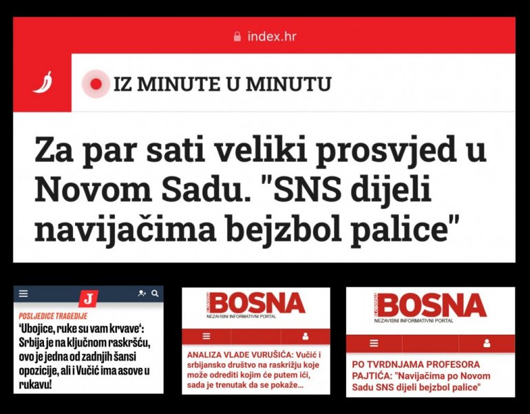 „Sada je trenutak“: Zagrebački i sarajevski mediji priželjkuju krvoproliće u Novom Sadu