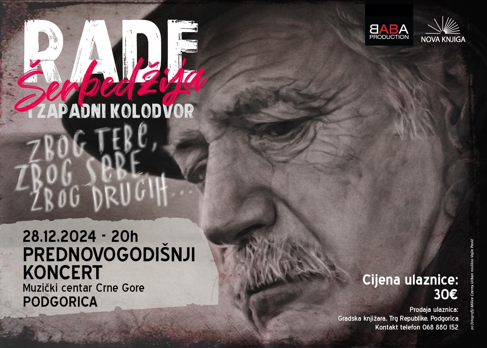 Prednovogodišnji koncert: Rade Šerbedžija 28. decembra u Muzičkom centru Crne Gore