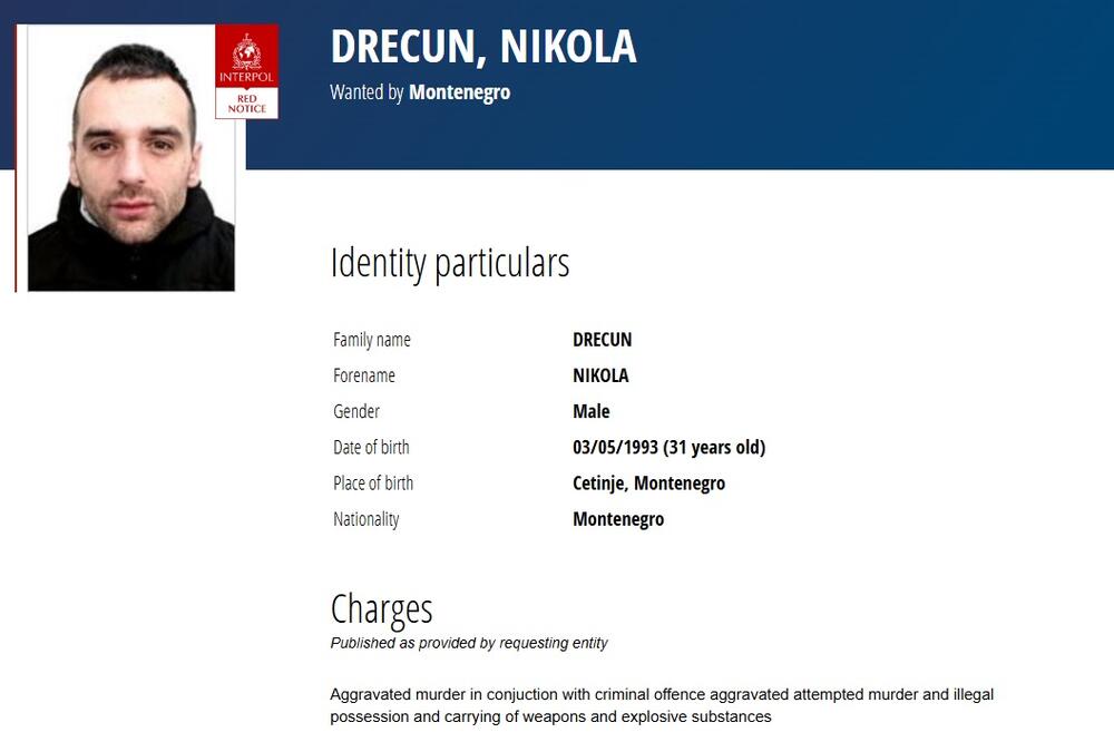Interpol raspisao crvenu potjernicu za Nikolom Drecunom