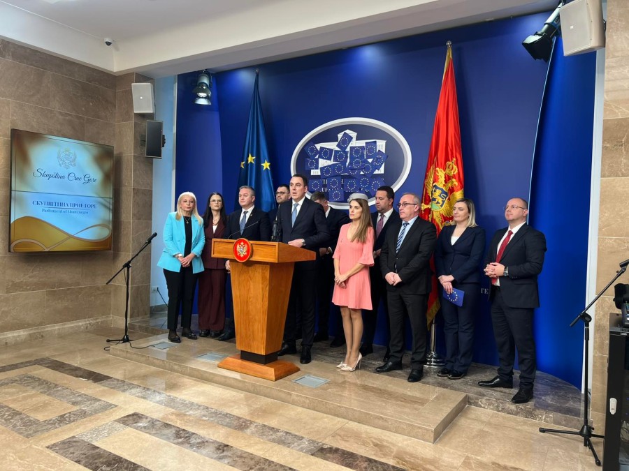 DPS-ovci se ponovo zaigrali u holu: Dok je postiđeni Vuković ronio suze za evropskim putem, ostali su EU zastavicama oblepljivaljali novi logo Skupštine
