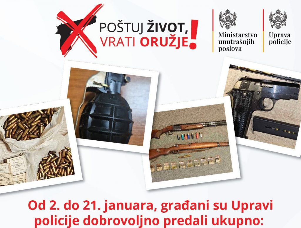 Od početka januara policiji predato 1.262 komada vatrenog oružja, 40.245 komada municije i 136 ručnih bombi!