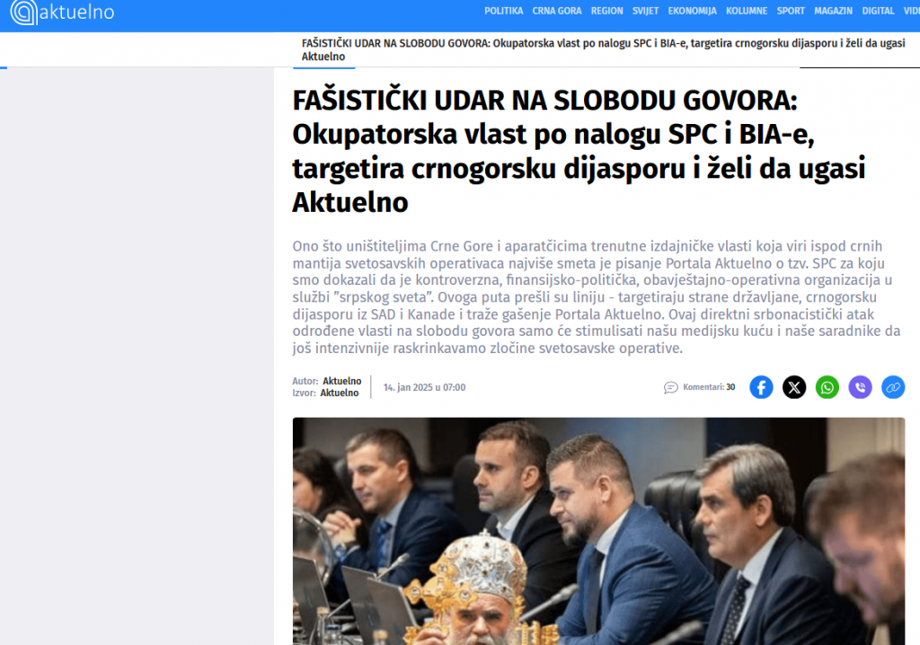 Portal Aktuelno i dijasporaško američki plačkobrani opet siju mržnju: Napadaju BORBU, optužuju SPC da radi na „istrebljenju Crnogoraca“