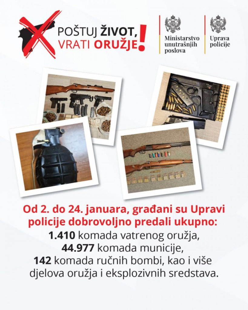 Za 15 dana građani vratili 40 komada oružja, preko 1.400 municije i devet ručnih bombi