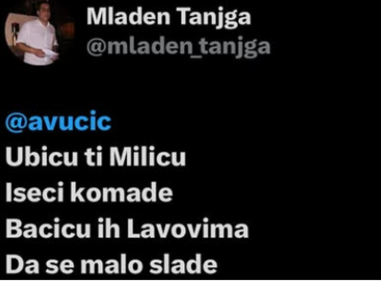 (FOTO) „Mučiću ti brata, sinu oči peći, silovati ženu, ništa nemoj reći“: Vučević objavio bolesnu pjesmu adresiranu na Vučića i Brnabić!
