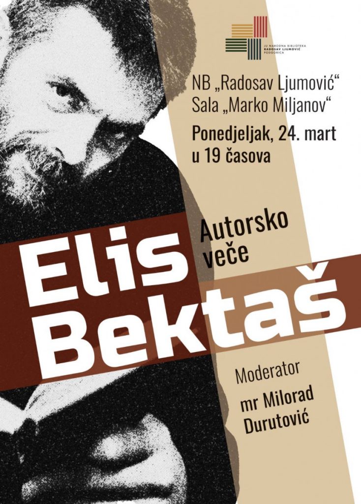  Autorsko veče Elisa Bektaša, pisca i publiciste, biće održano u ponedjeljak, 24. marta