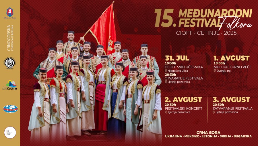 Večeras počinje 15. Međunarodni festival folklora CIOFF „Cetinje 2025“