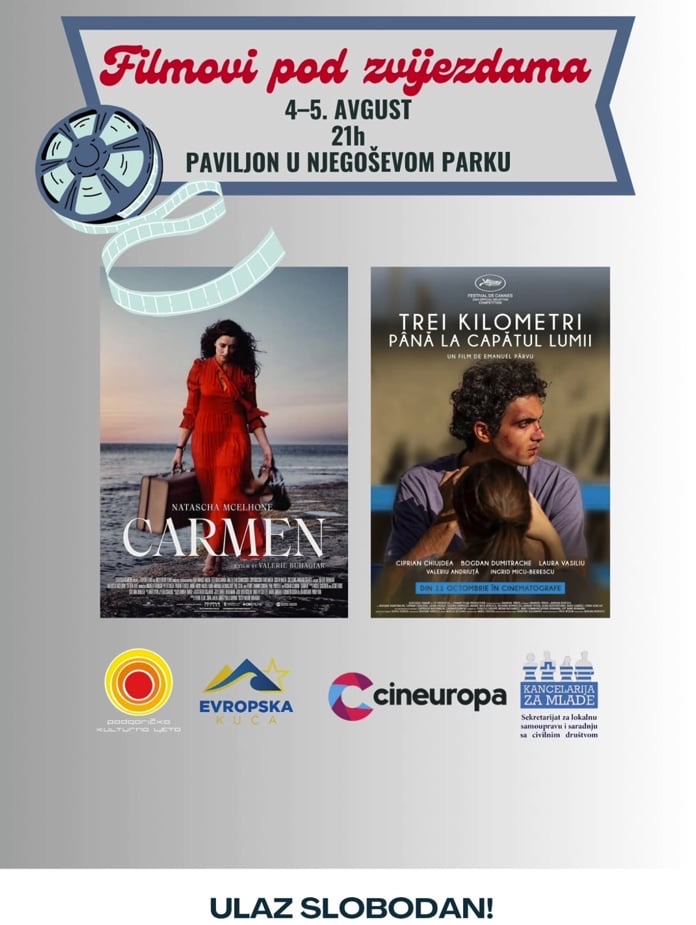 Revija “Filmovi pod zvijezdama”, održaće se 4. i 5. avgusta, u Paviljonu u Njegoševom parku u Podgorici