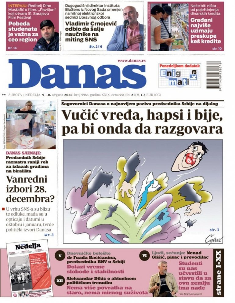 Tabloid „Danas“ prijeti smrću Vučiću: Naslovna strana prikazuje ga raskomadanog u eksploziji bombe