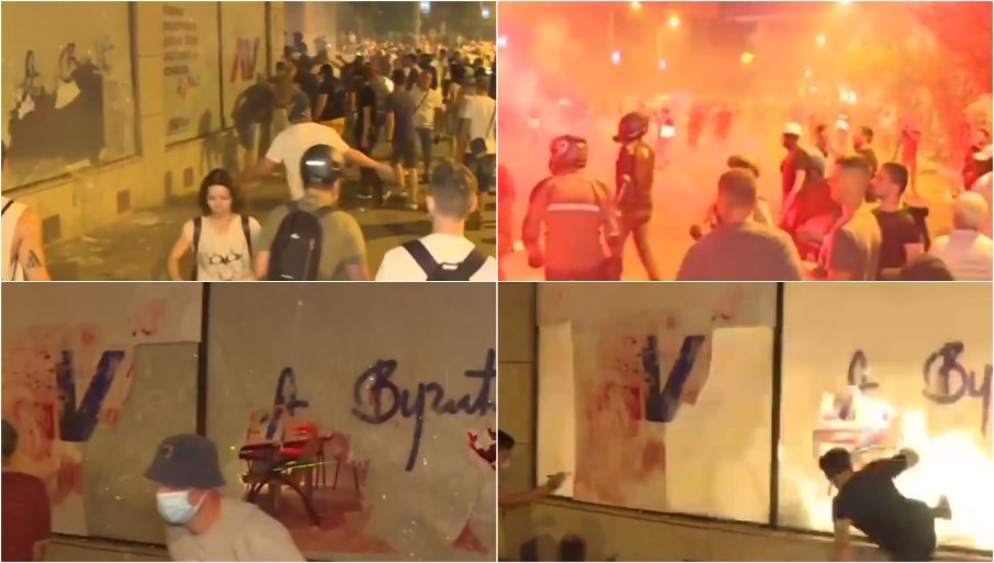 Novi snimci huliganskih blokadera: Napad sa leđa na policajce i spaljivanje prostorija SNS-a