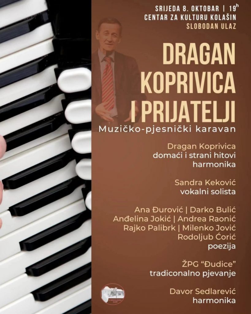 Muzičko-pjesnički karavan sjutra u Kolašinu – „Dragan Koprivica i prijatelji“