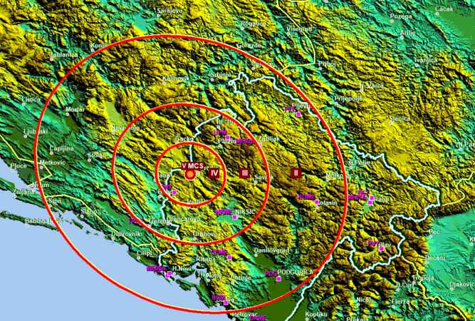 Zemljotres jačine 3,7 Rihtera zabilježen u blizini Nikšića