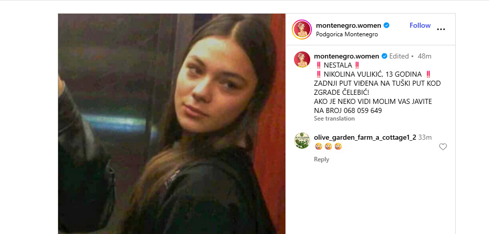 Pronađena djevojčica koja je juče nestala u Podgorici