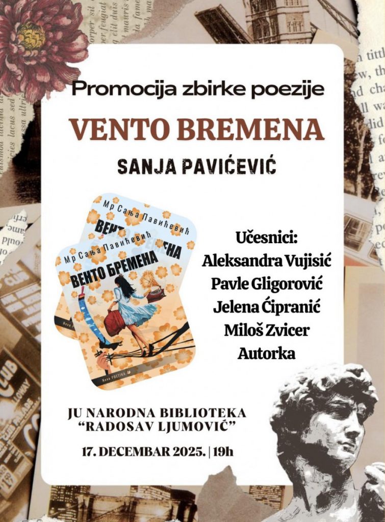 Promocija zbirke poezije „Vento bremena“ autorke Sanje Pavićević u NB „Radosav Ljumović“