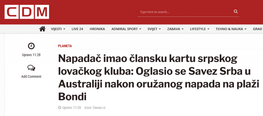 Srbomržnji nema kraja ni kad je masakr: Bemaxovim medijima najbitnije što je napadač u Sidneju bio član srpskog lovačkog kluba
