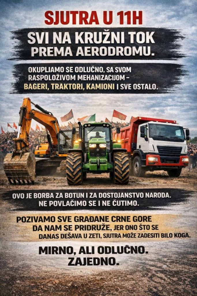 Zećani pozivaju Crnu Goru na protest sjutra u 11h: Ono što se danas dešava u Zeti sjutra može zadesiti bilo koga. Mirno, ali odlučno. Zajedno.