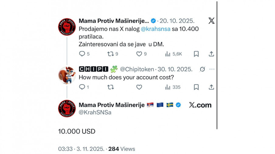 Blokaderska muka je pregolema, sve je na prodaju: Nalog na mreži „X“ koji je pozivao na rušenje države prodaje se za 10.000 dolara