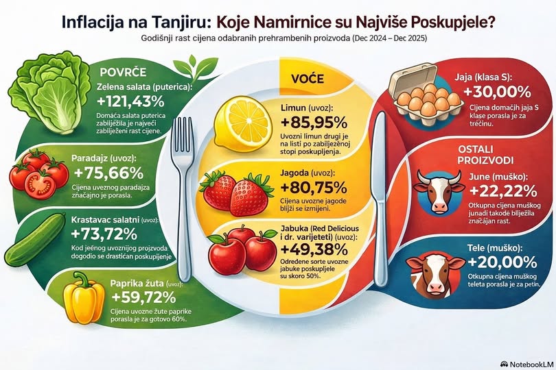 Inflacija na tanjiru: Pogledajte koliko je procenata poskupjelo voće i povrće za godinu