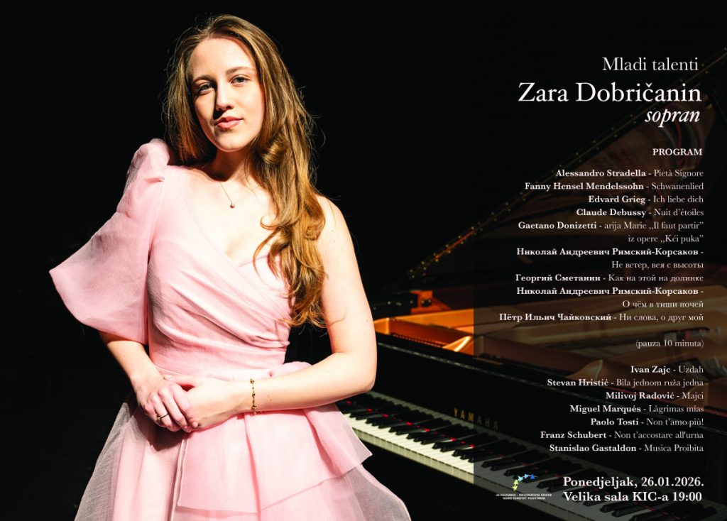 Solistički koncert soprana Zare Dobričanin 26. januara u velikoj sali KIC-a