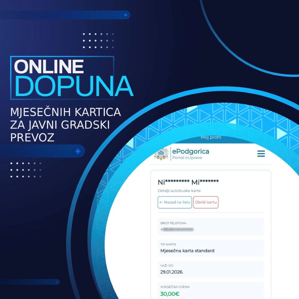 Nova usluga na portalu ePodgorica: Online dopuna mjesečnih kartica za javni gradski prevoz
