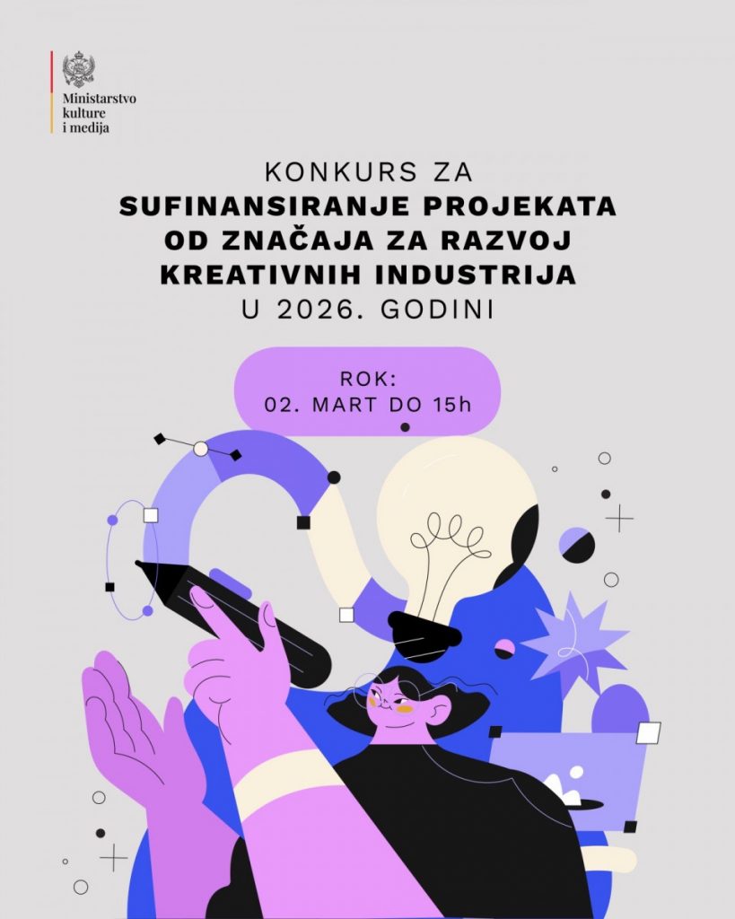 Ministarstvo kulture i medija: Izdvojeno 400 hiljada evra za kreativne industrije u 2026. godine