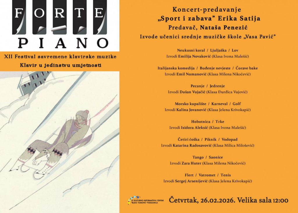 Drugi dan XII Festivala „Forte piano“: Četvrtak, 26. februar u KIC-u „Budo Tomović“