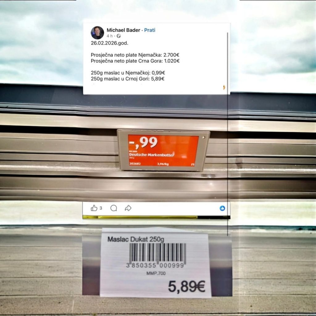 Razlike u cijenama: maslac u Njemačkoj 99 centi, u Crnoj Gori 5,89 eura