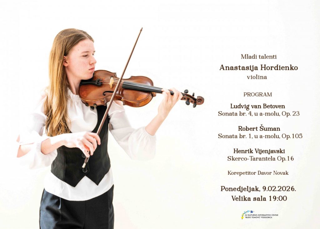Koncert violinistkinje Anastasije Hordienko 9. februara KIC-u „Budo Tomović“
