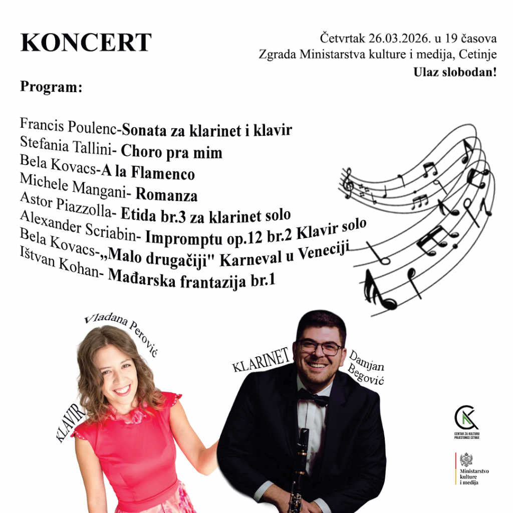 Klarinet i klavir u dijalogu: Veče umjetničke muzike Damjana Begovića i Vladane Perović