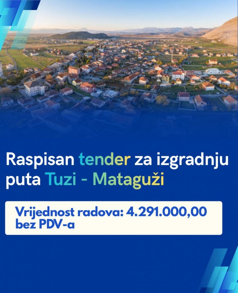Raspisan tender za izgradnju puta Tuzi-Mataguži, projekat vrijedan 4.3 milion evra!