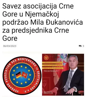Podrska asocijacije iz dijaspore Milu Đukanoviću