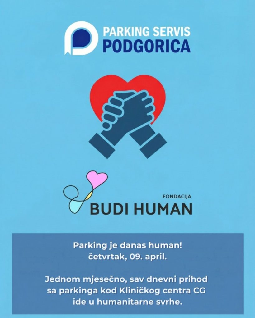 Akcija Parking servisa: Parkiranjem kod KCCG 9. aprila donirate Fondaciji “Budi human“