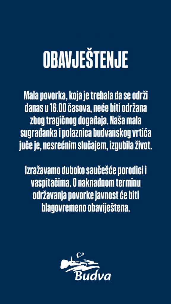Otkazana mala povorka zbog tragičnog događaja – mala Budvanka izgubila život