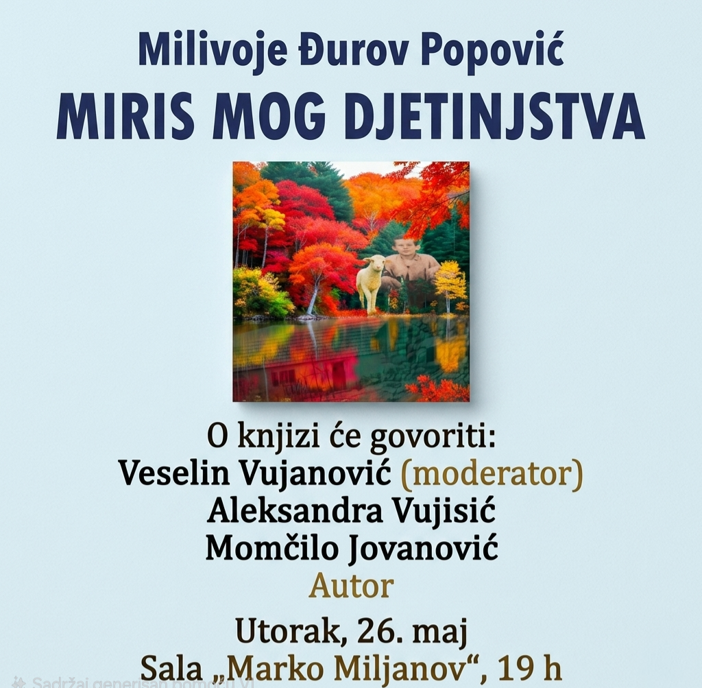 Promocija knjige „Miris mog djetinjstva“ sjutra veče u NB Radosav Ljumović