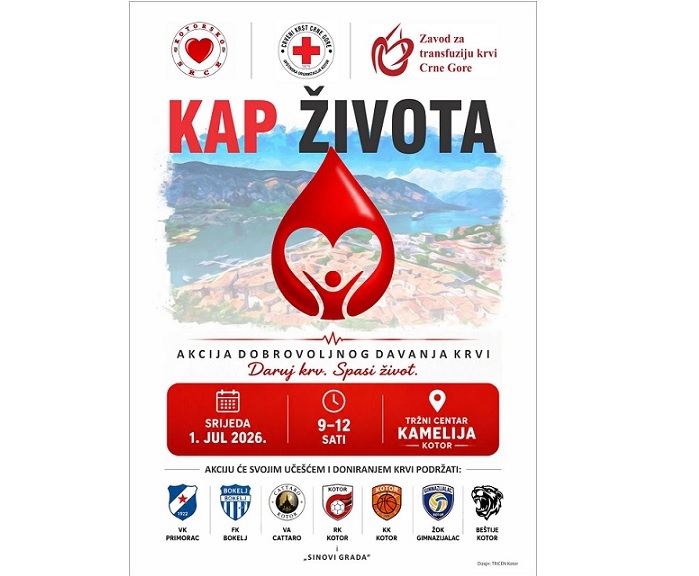 Sjutra akcija dobrovoljnog davanja krvi šoping centru Kamelija u Kotoru