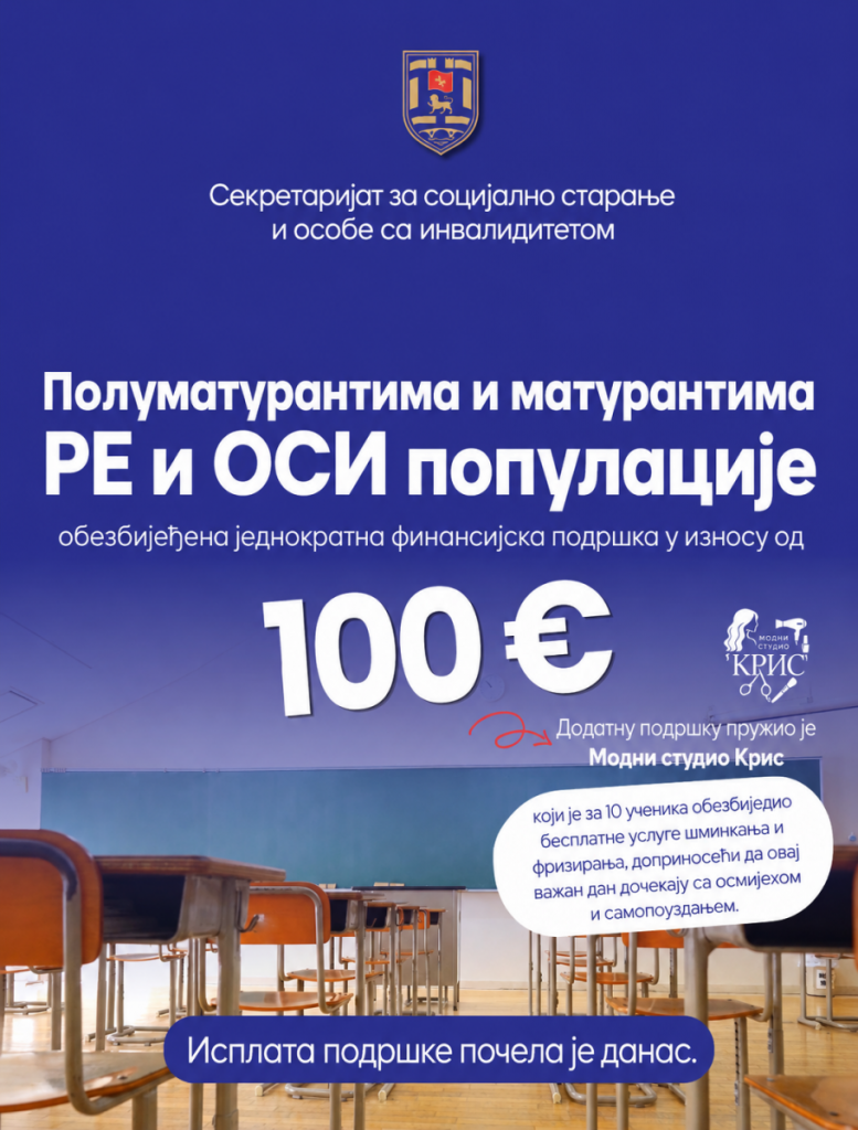 Opština Nikšić dodijelila 100 evra polumaturantima i maturantima RE i OSI populacije